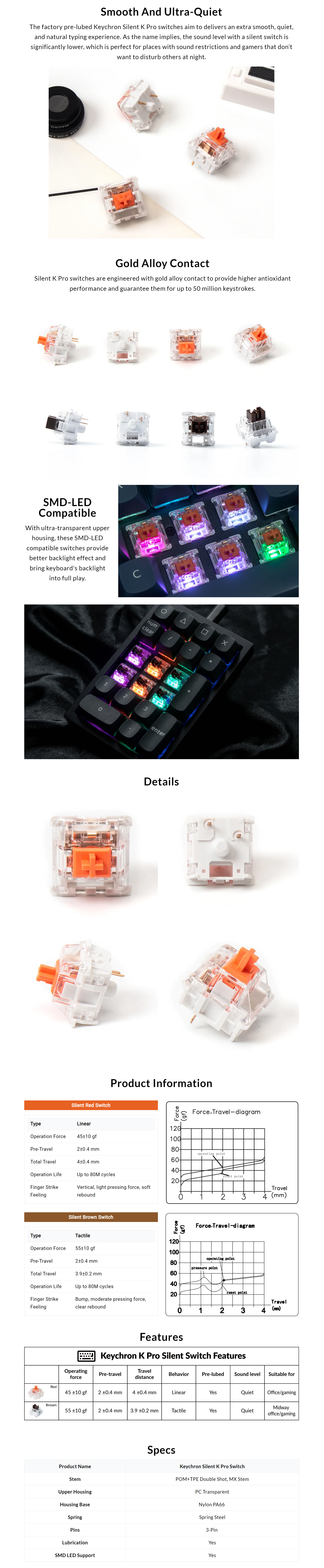 A large marketing image providing additional information about the product Keychron Silent K Pro Switch 110 pcs - Brown - Additional alt info not provided